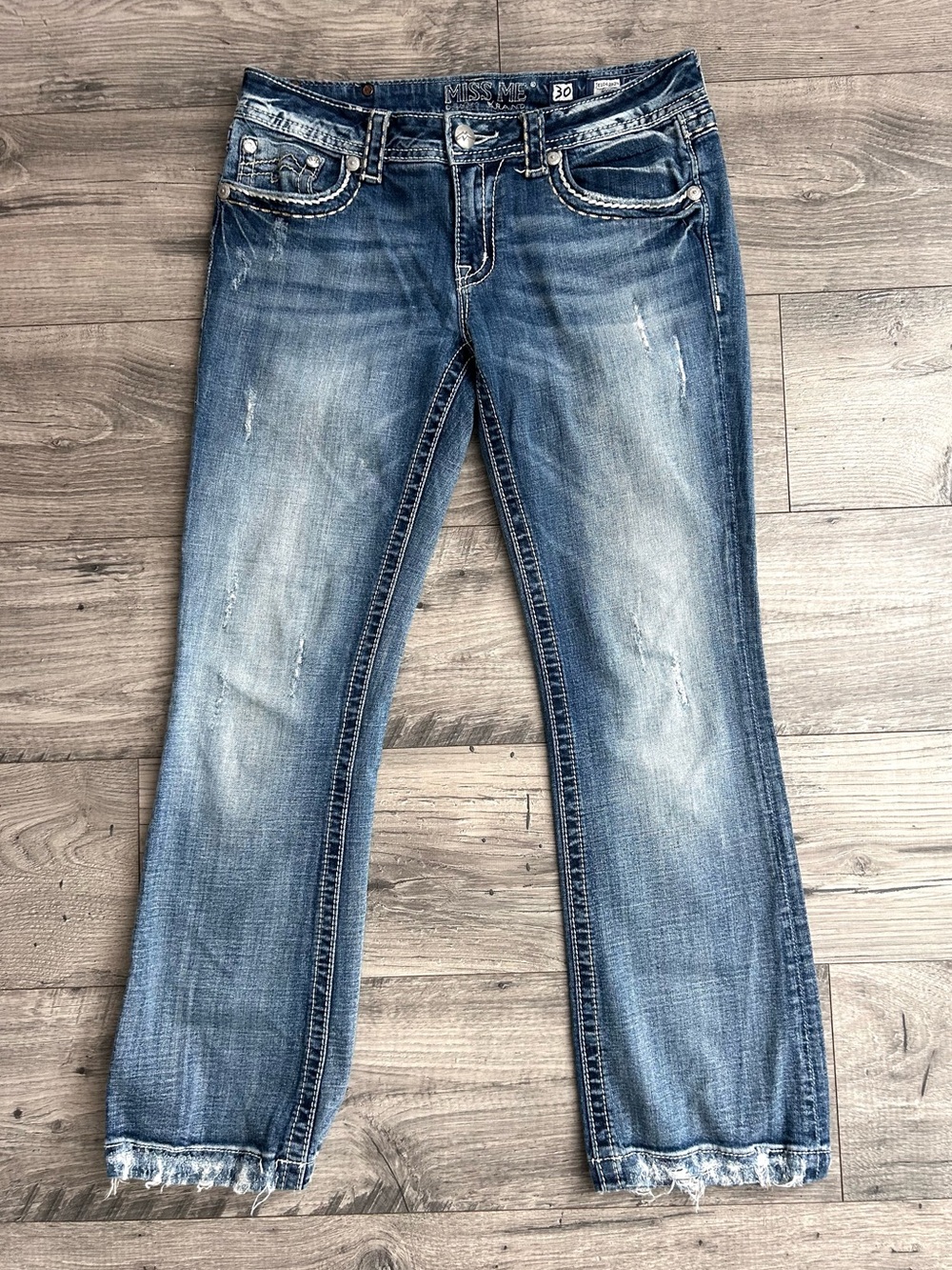 Miss Me Y2K Bootcut Jeans Size 30 Embellished Rhinestone Distressed McBling